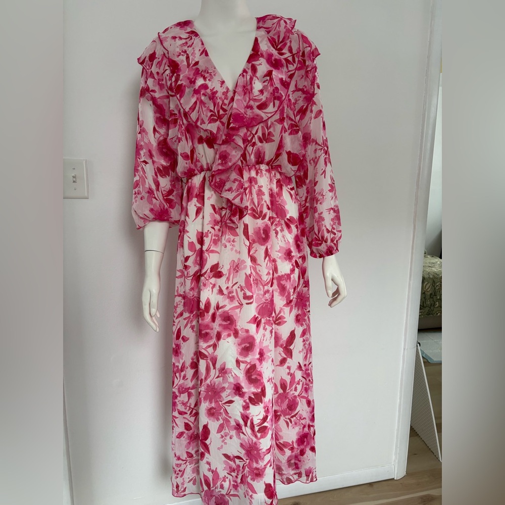 Zara Floral Pink and White Maxi Dress
